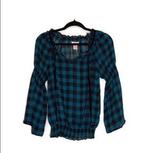 NWT Candies Sheer Blue and Black Plaid